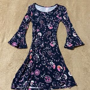 *Justice Navy, Floral Bell Sleeve Skater Dress